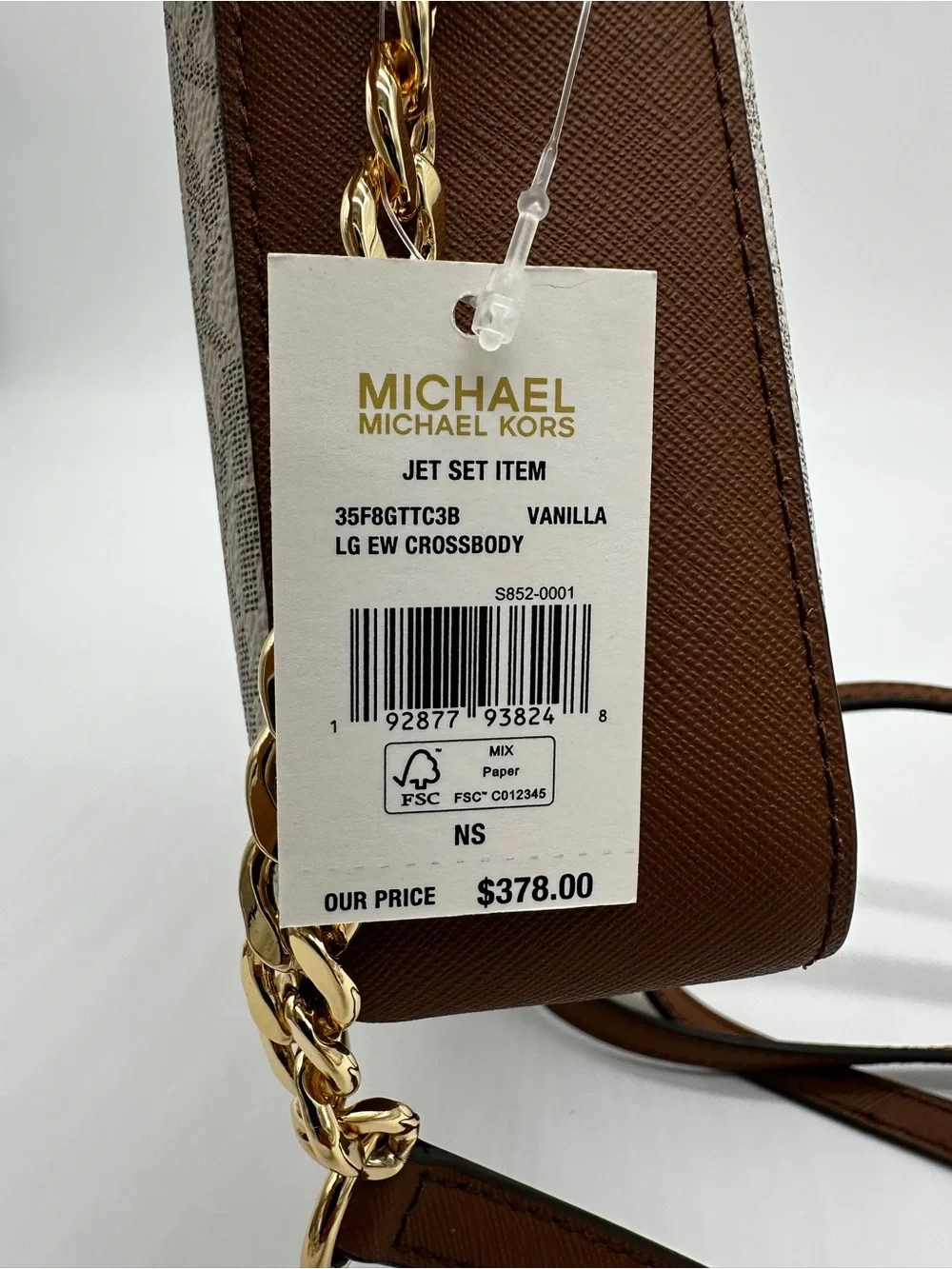 Michael Kors Signature MK Monogram Crossbody in Brown/Canvas with Gold Hardware